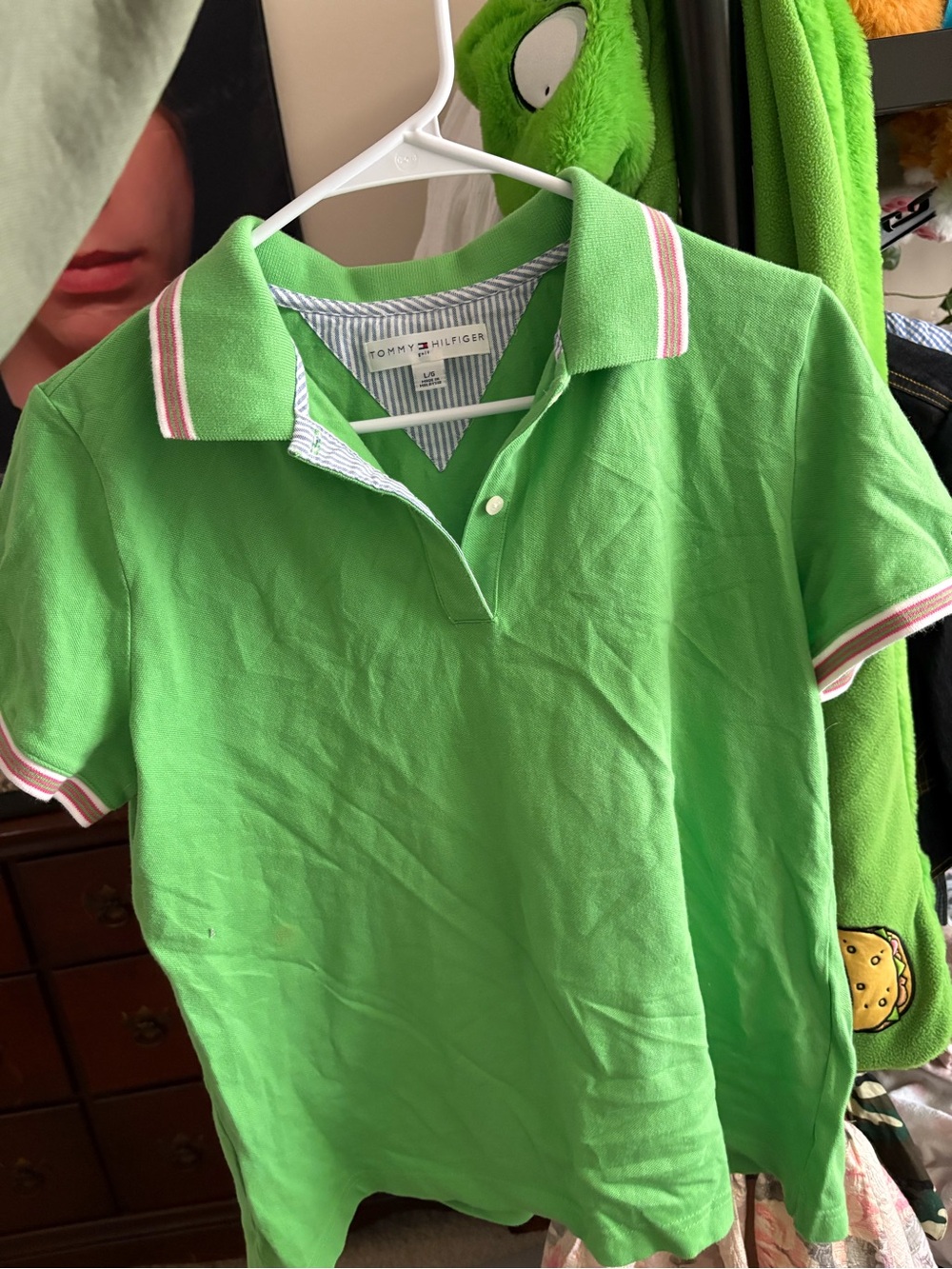 Tommy Hilfiger Bright Green Golf Polo with Striped Trim